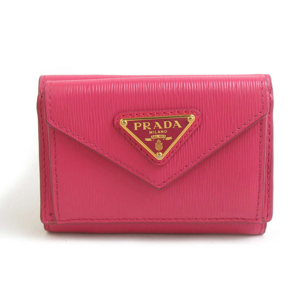 Prada PRADA Tri-fold Wallet Leather Magenta Gold Women's e61865a